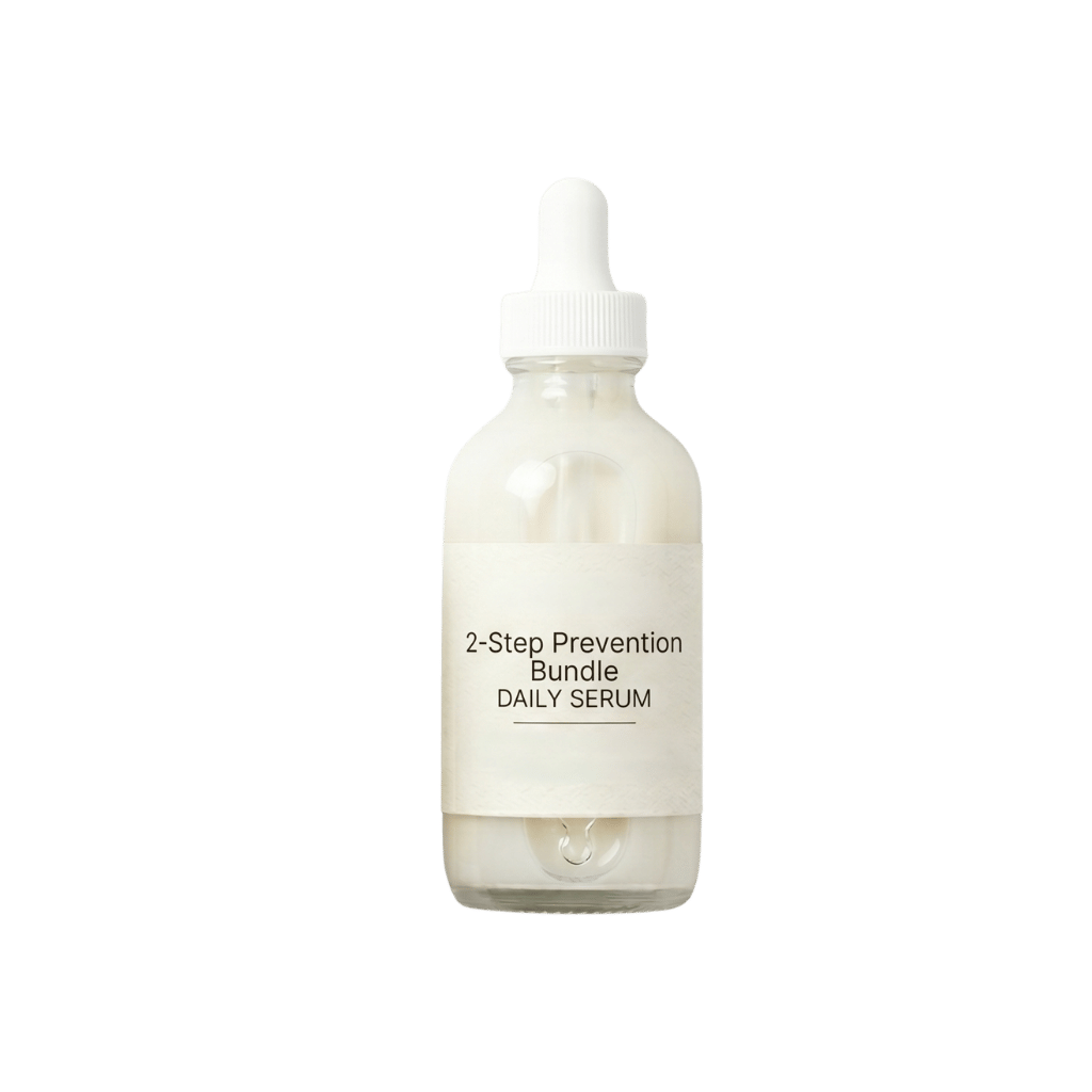 2-Step Prevention Bundle Daily Serum in a glass dropper bottle for nourishing skin care.
