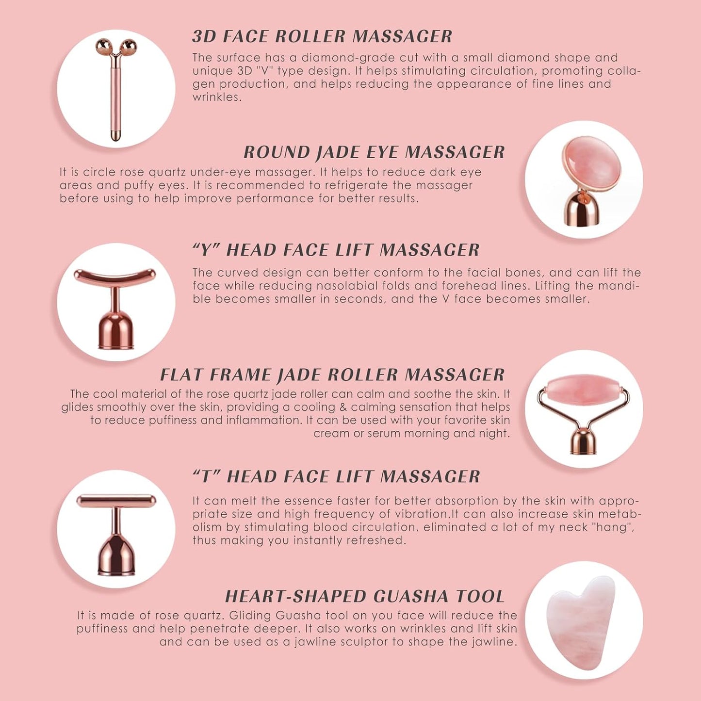 Natural Jade Face Roller collection featuring various massagers for facial care and rejuvenation.