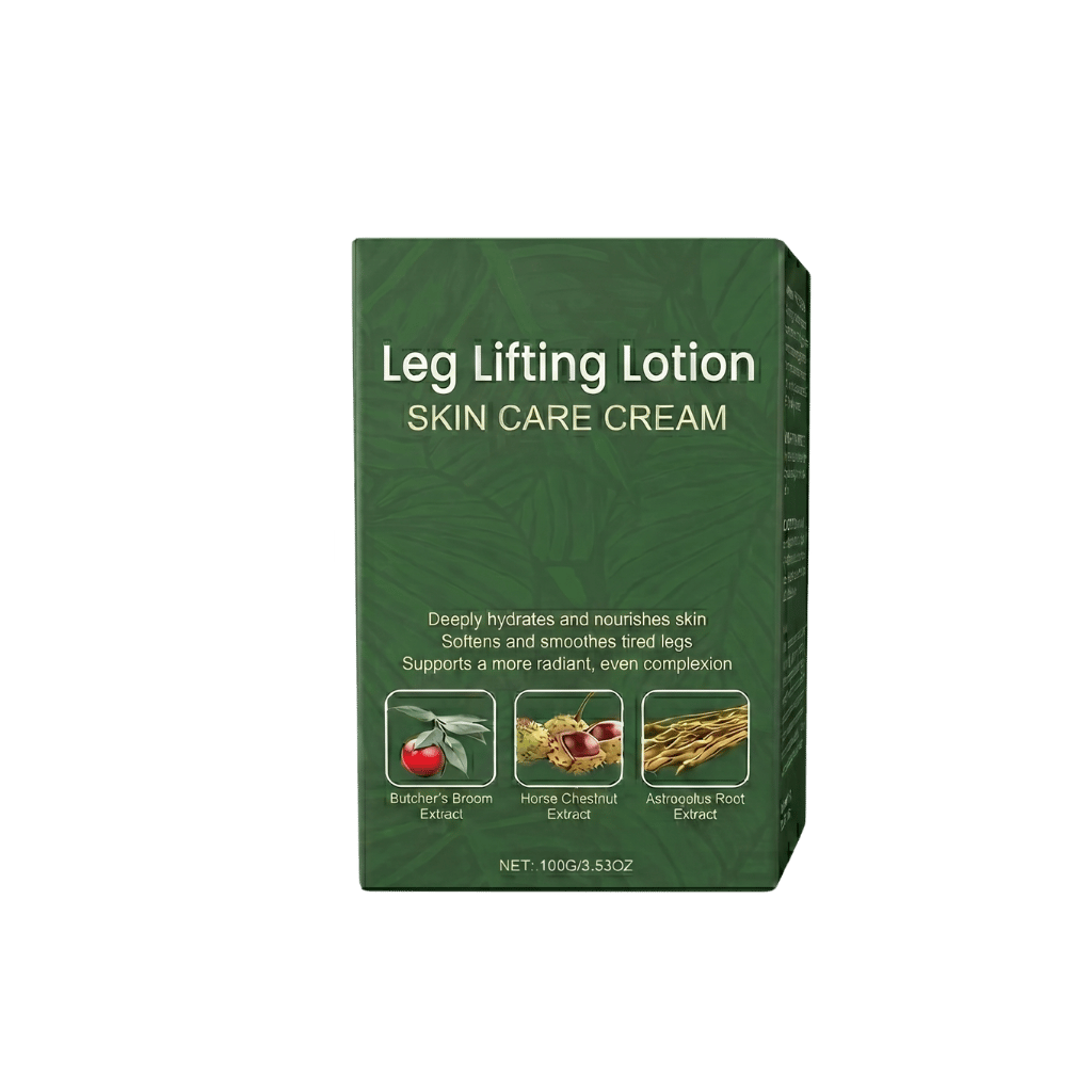 Leg Lifting Lotion packaging featuring skin care cream to nourish and smooth tired legs.