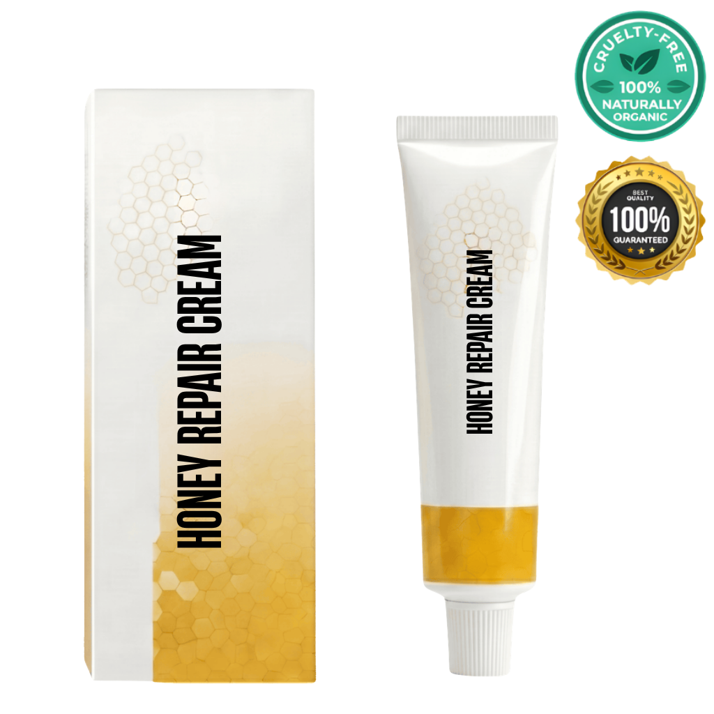 Luxe Honey Repair Cream packaging with tube, showcasing its organic and cruelty-free attributes.