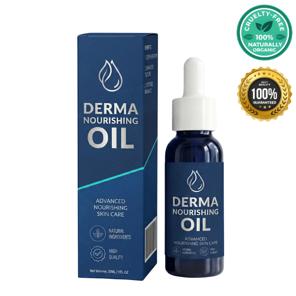 Derma Nourishing Oil bottle with packaging showcasing advanced nourishing skin care and natural ingredients.
