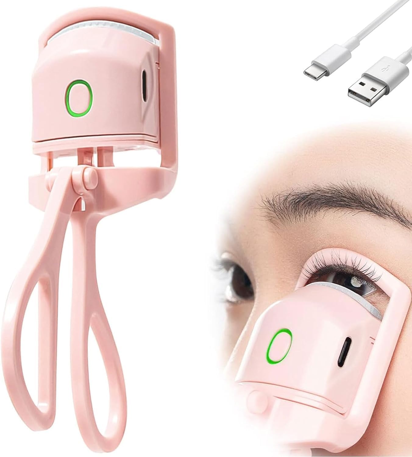 Heated Eyelash Curler, professional heated curler with silicone pads for long-lasting lift and curl.