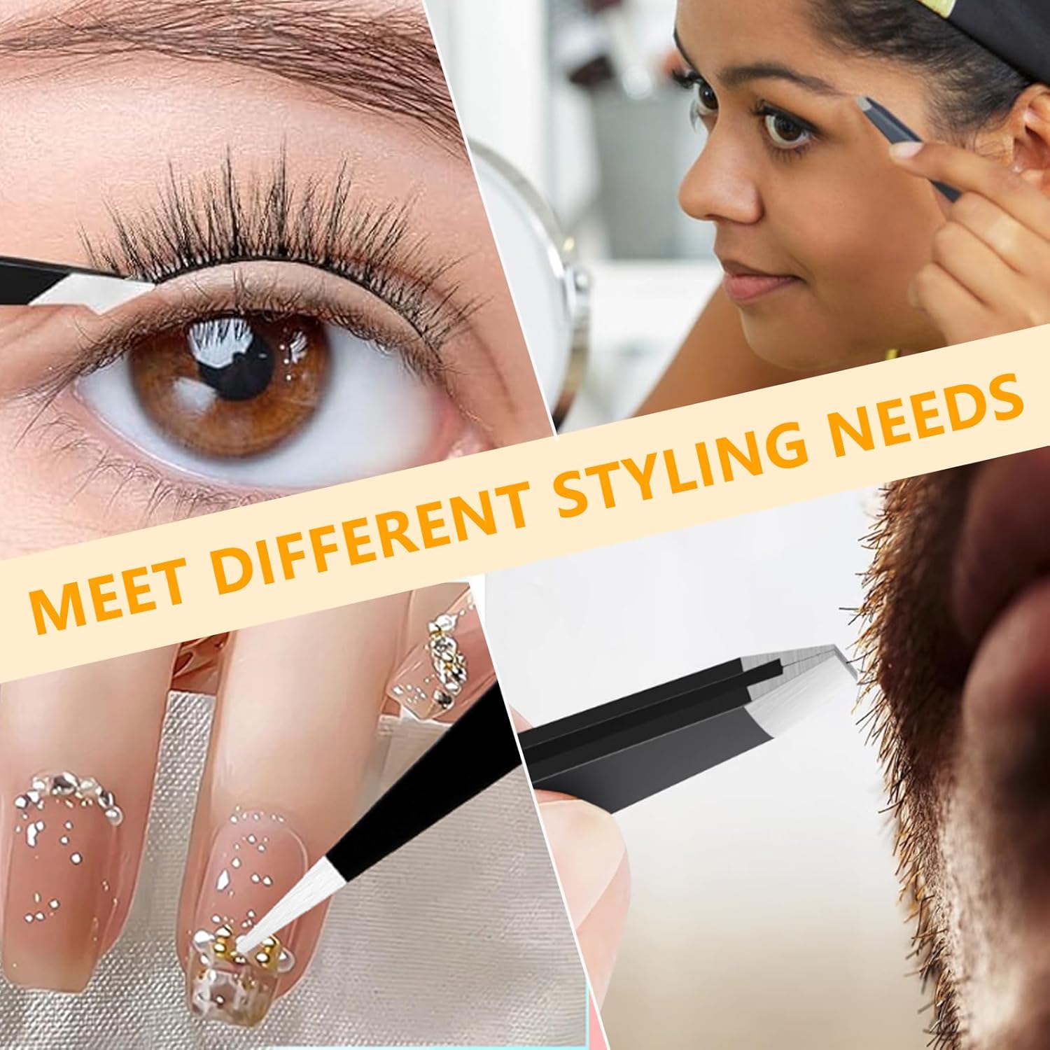 Precision Tweezer Set for eyebrow shaping, eyelash application, and crafting.