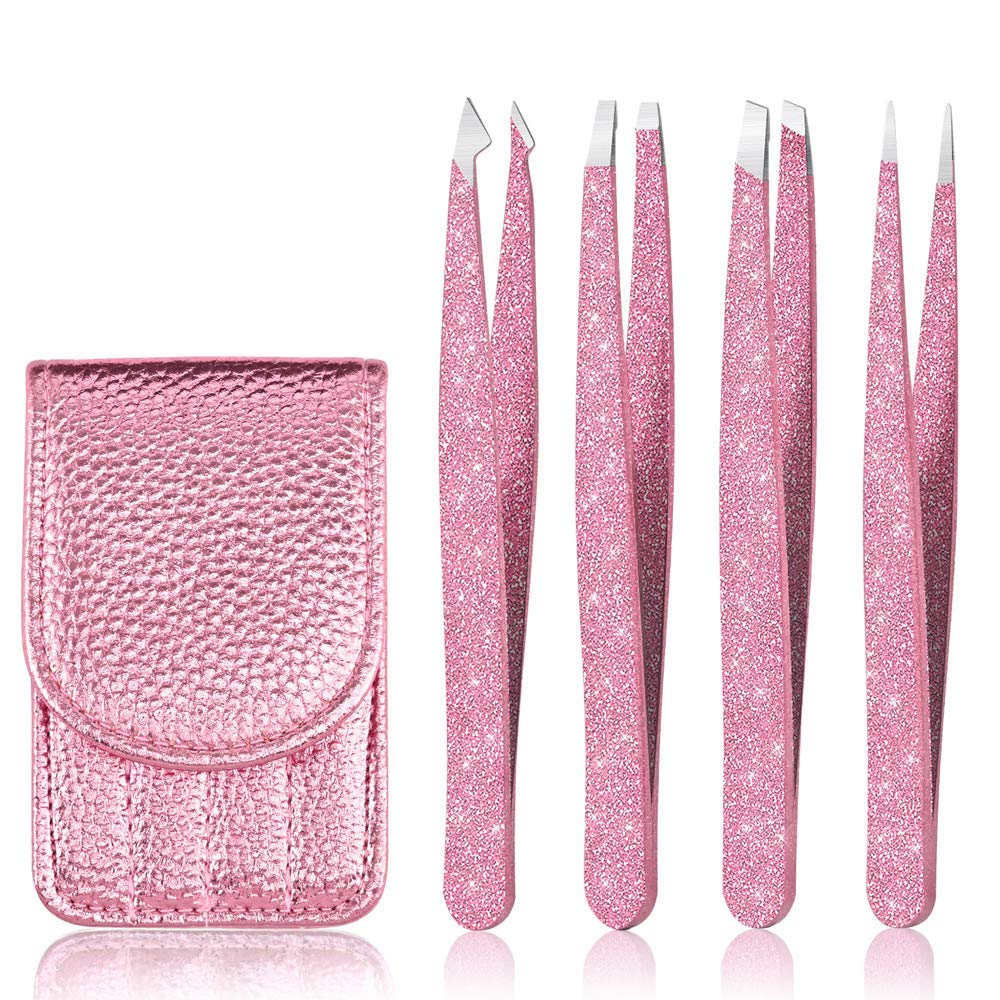 Precision Blackhead & Tweezers Set featuring pink tweezers and protective case for precise beauty care.