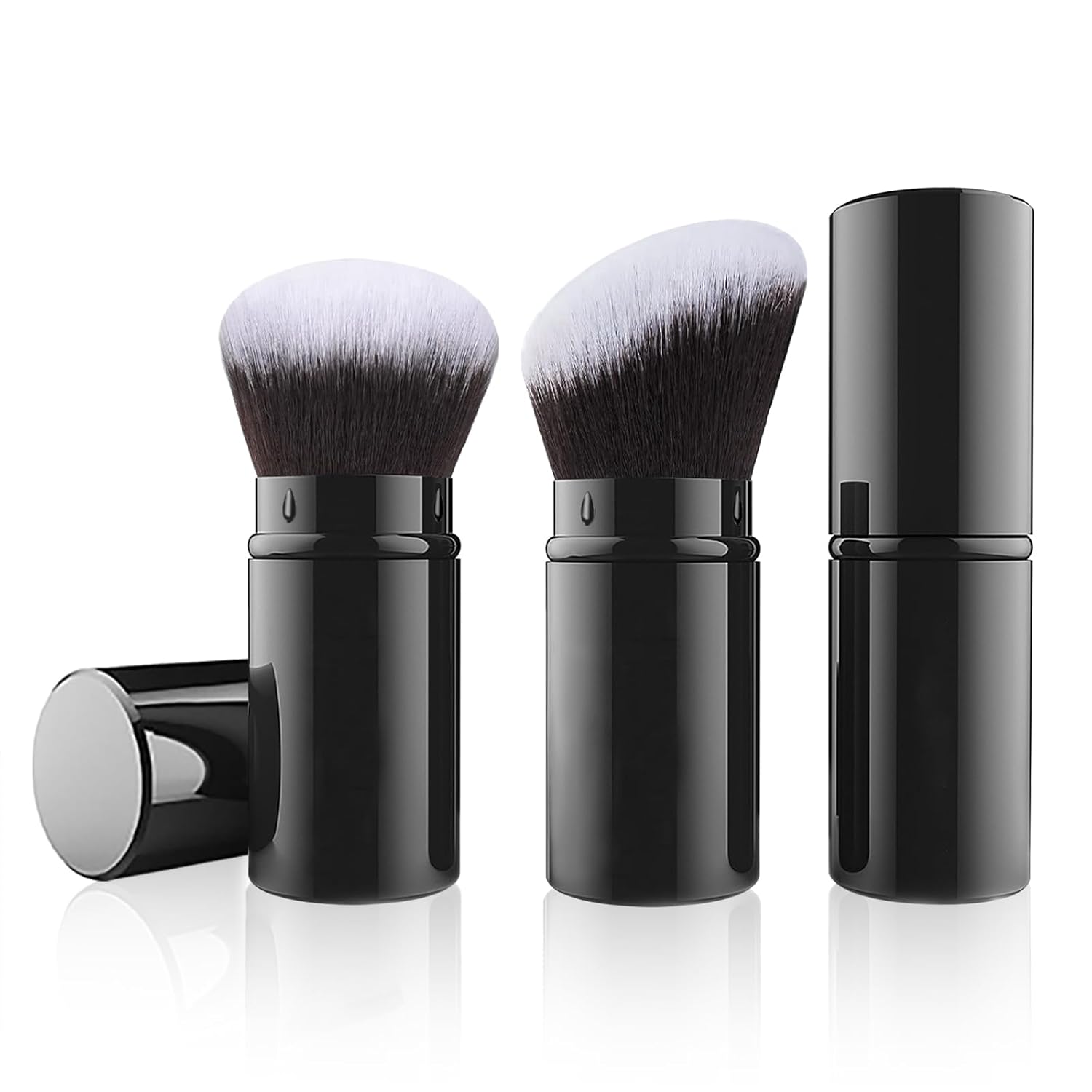 Retractable Kabuki Brush with ultra-soft bristles in a sleek protective casing.