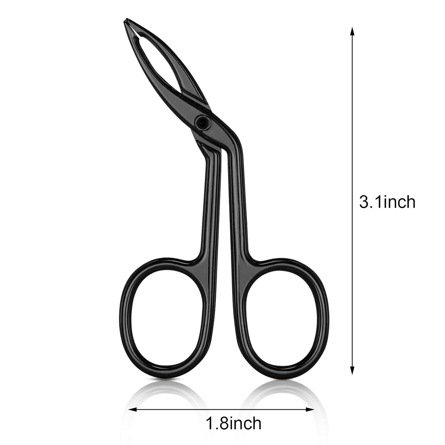 Eyebrow Tweezer Set precision scissors for grooming eyebrows, dimensions 3.1 inches by 1.8 inches, sleek black design.