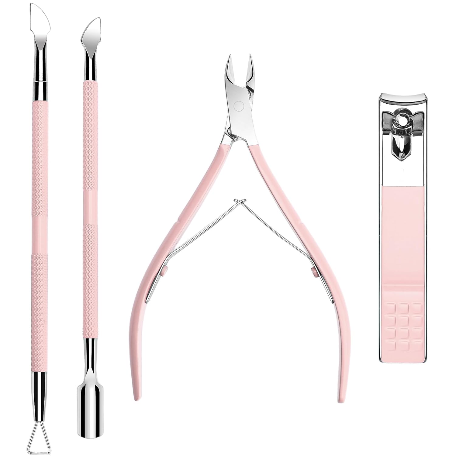 Cuticle Trimmer & Pusher Set including stainless steel tools for professional nail grooming.