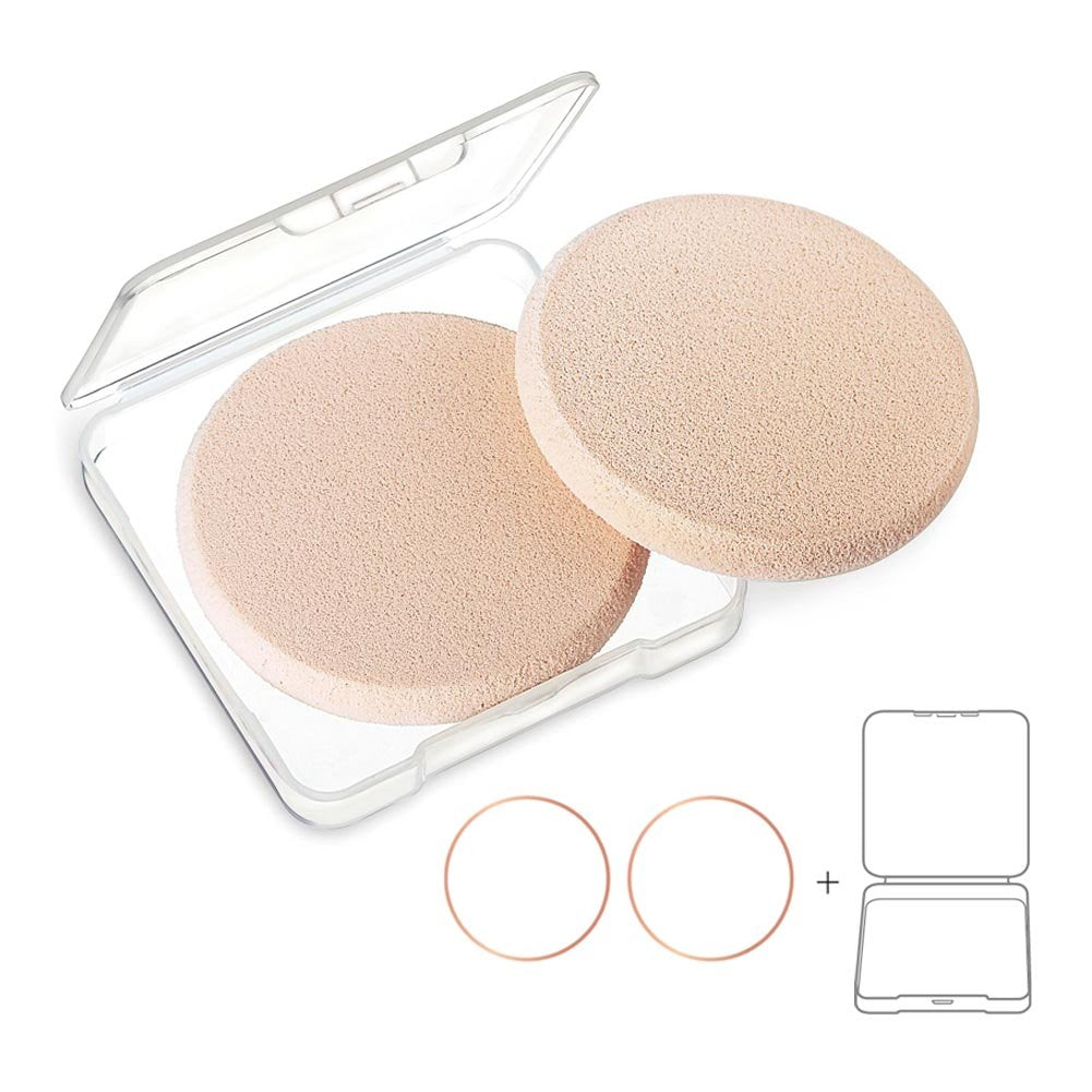 Flawless Foundation Makeup Sponge in a compact case with two soft, latex-free sponges for seamless blending.