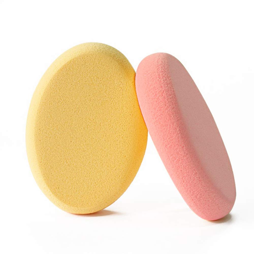 Cushion Foundation Puff pair in yellow and pink, designed for smooth foundation application and blending.