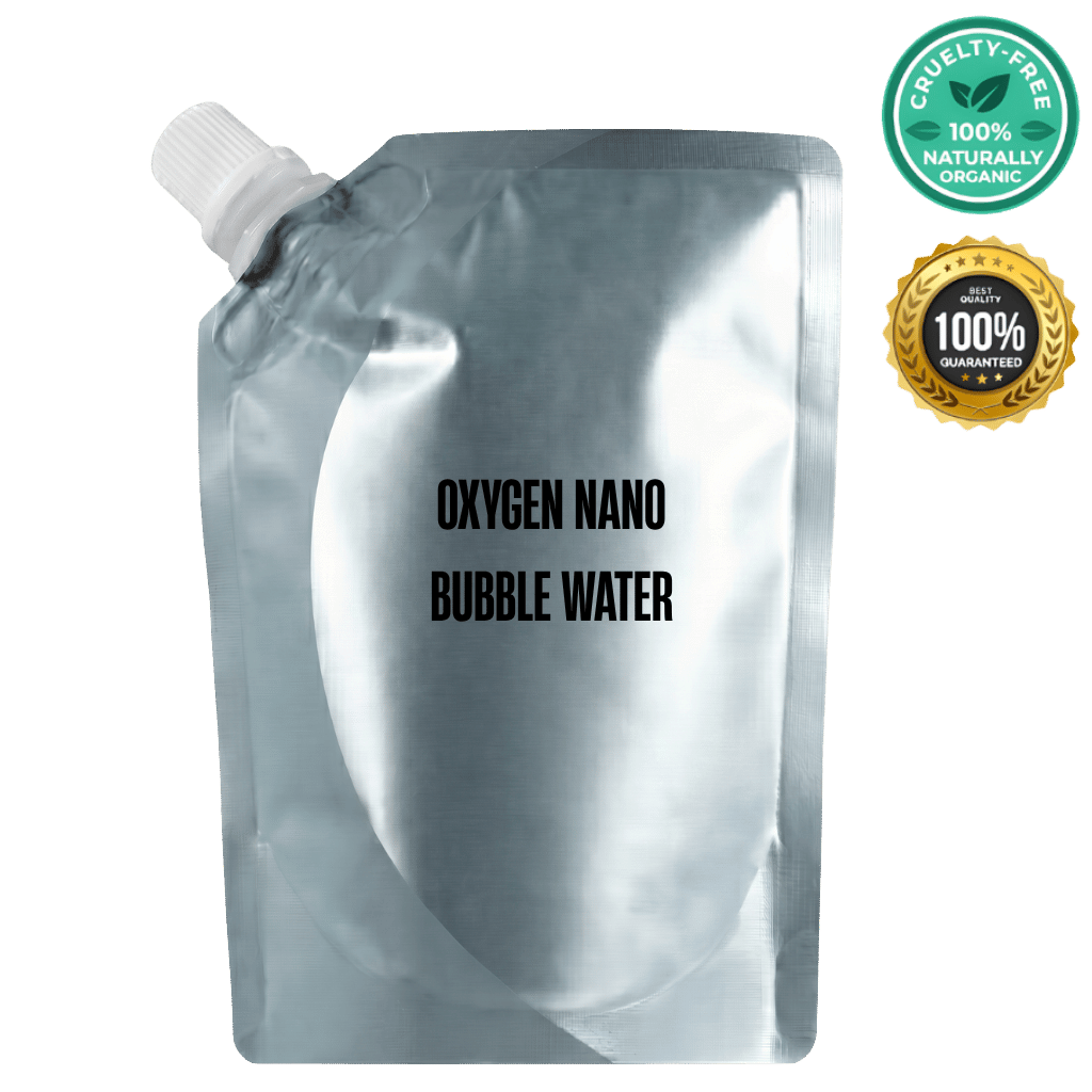 Oxygen Nano Bubble Water packaging with a silver design, highlighting nourishing skincare benefits.