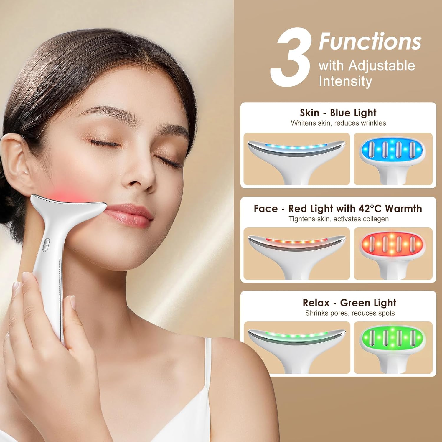 SculptLift Multi-Functional Beauty Device showing three functions for skin rejuvenation.