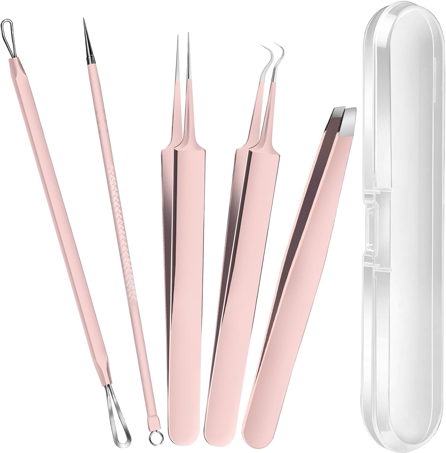 Blackhead & Pore Extractor Tool Set featuring precision stainless steel tools in a compact case for at-home skincare.