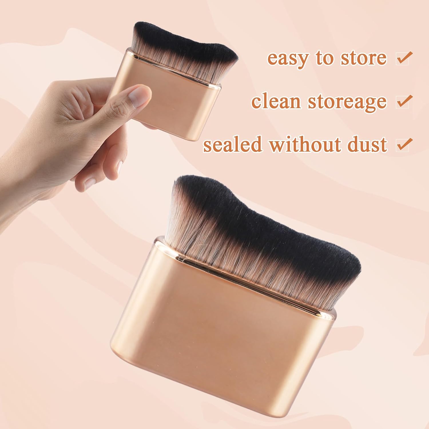 Professional Tanning & Foundation Brush shown with easy storage and clean design.