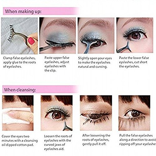 Step-by-step guide for using  Eyelash Applicator Tweezer for applying and removing false lashes.
