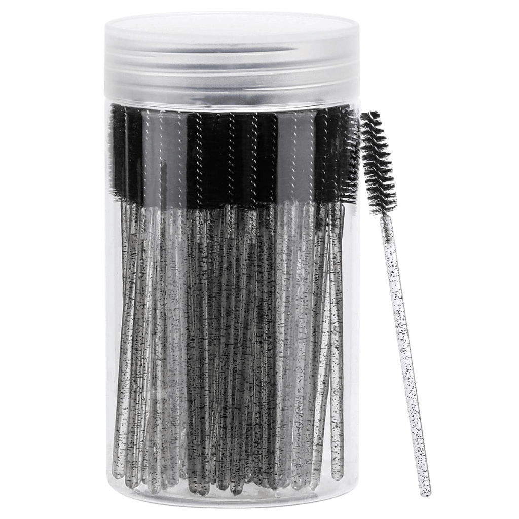 Disposable Mascara Wands - low weight in a clear container, featuring soft-bristle brushes for precision beauty application.